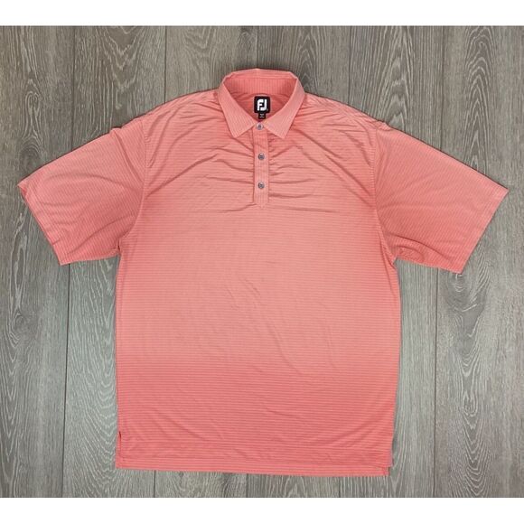 Footjoy Men's Polo Shirt Short Sleeve Button Pink Stripe Golf Active XL‎ - Picture 1 of 5